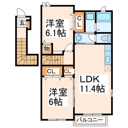 中辺田見 徒歩9分 2階の物件間取画像